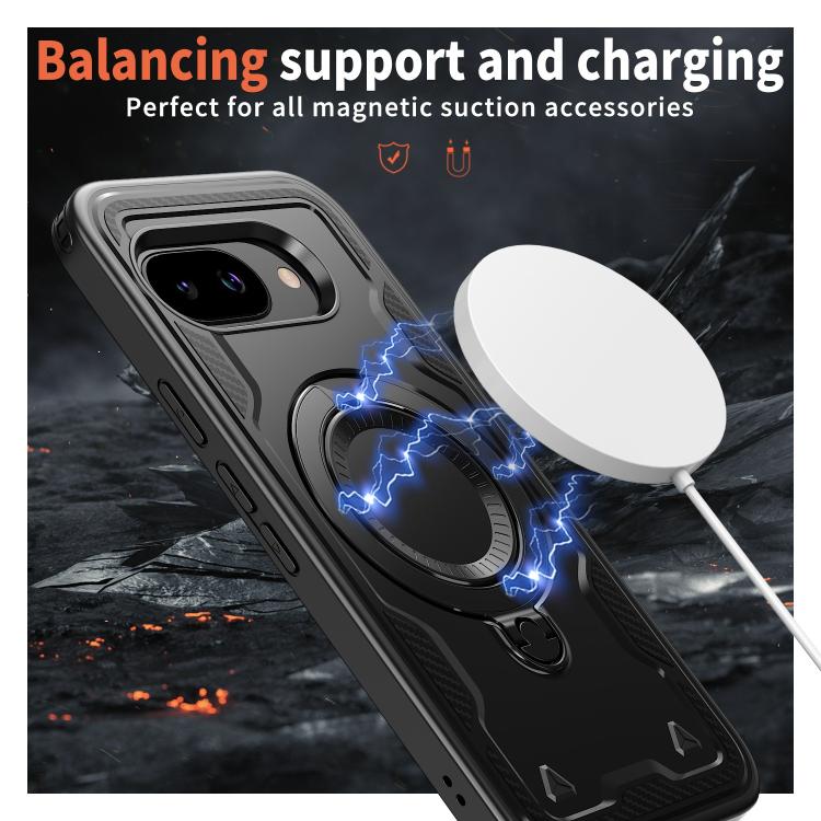 For Google Pixel 9a PC Hybrid TPU Armor MagSafe Ring Holder Phone Case