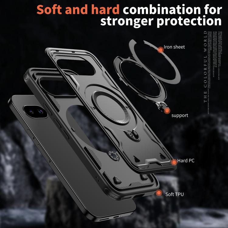 For Google Pixel 9a PC Hybrid TPU Armor MagSafe Ring Holder Phone Case