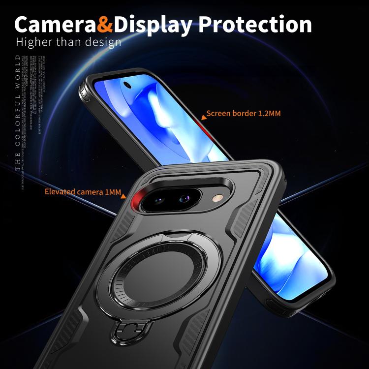 For Google Pixel 9a PC Hybrid TPU Armor MagSafe Ring Holder Phone Case