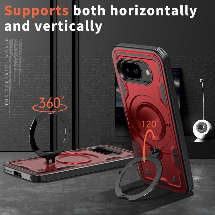 For Google Pixel 9a PC Hybrid TPU Armor MagSafe Ring Holder Phone Case