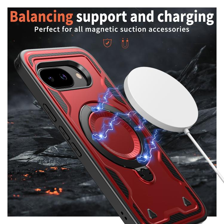 For Google Pixel 9a PC Hybrid TPU Armor MagSafe Ring Holder Phone Case