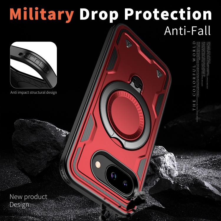 For Google Pixel 9a PC Hybrid TPU Armor MagSafe Ring Holder Phone Case