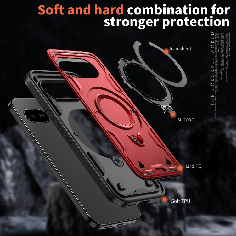 For Google Pixel 9a PC Hybrid TPU Armor MagSafe Ring Holder Phone Case