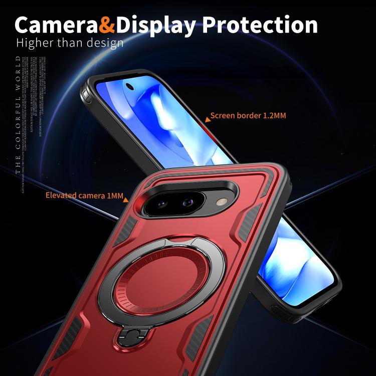 For Google Pixel 9a PC Hybrid TPU Armor MagSafe Ring Holder Phone Case