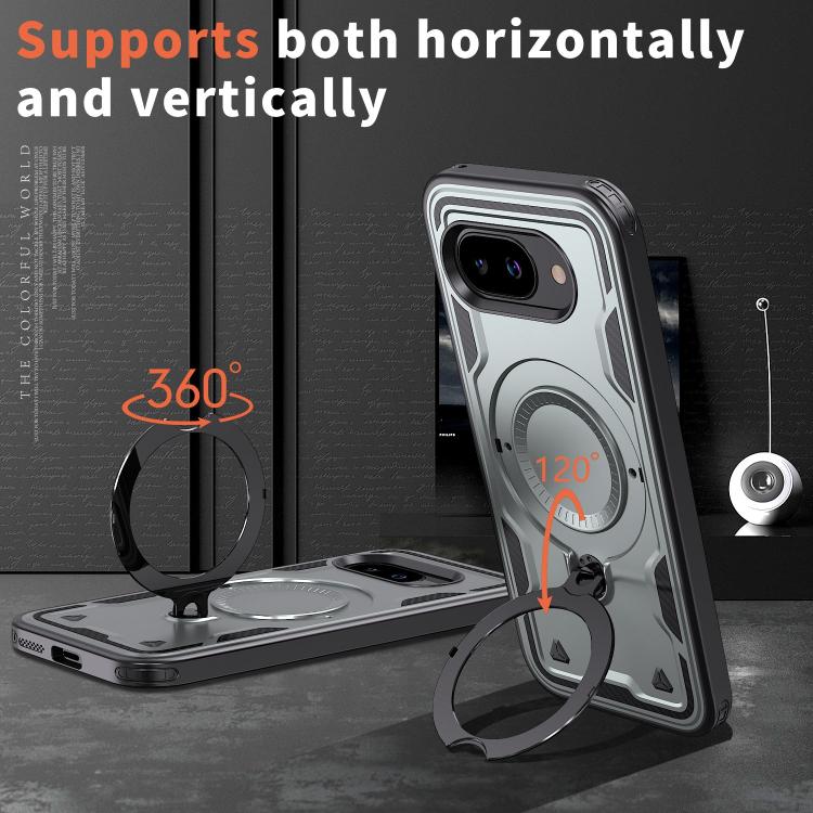 For Google Pixel 9a PC Hybrid TPU Armor MagSafe Ring Holder Phone Case