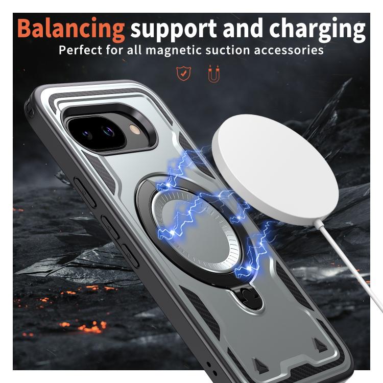 For Google Pixel 9a PC Hybrid TPU Armor MagSafe Ring Holder Phone Case