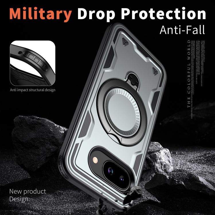 For Google Pixel 9a PC Hybrid TPU Armor MagSafe Ring Holder Phone Case