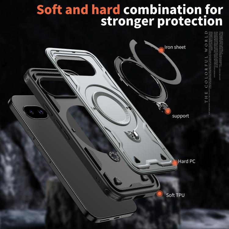 For Google Pixel 9a PC Hybrid TPU Armor MagSafe Ring Holder Phone Case