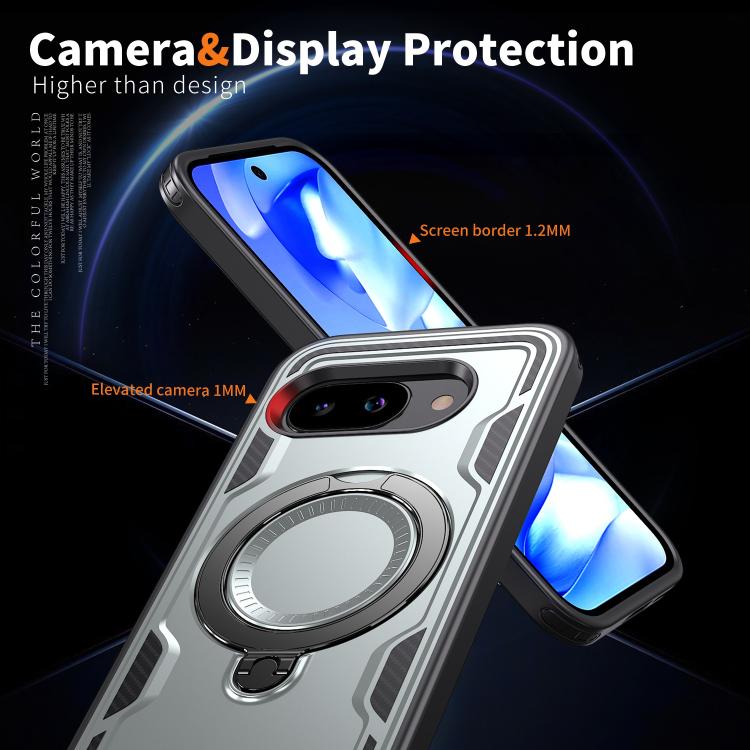 For Google Pixel 9a PC Hybrid TPU Armor MagSafe Ring Holder Phone Case