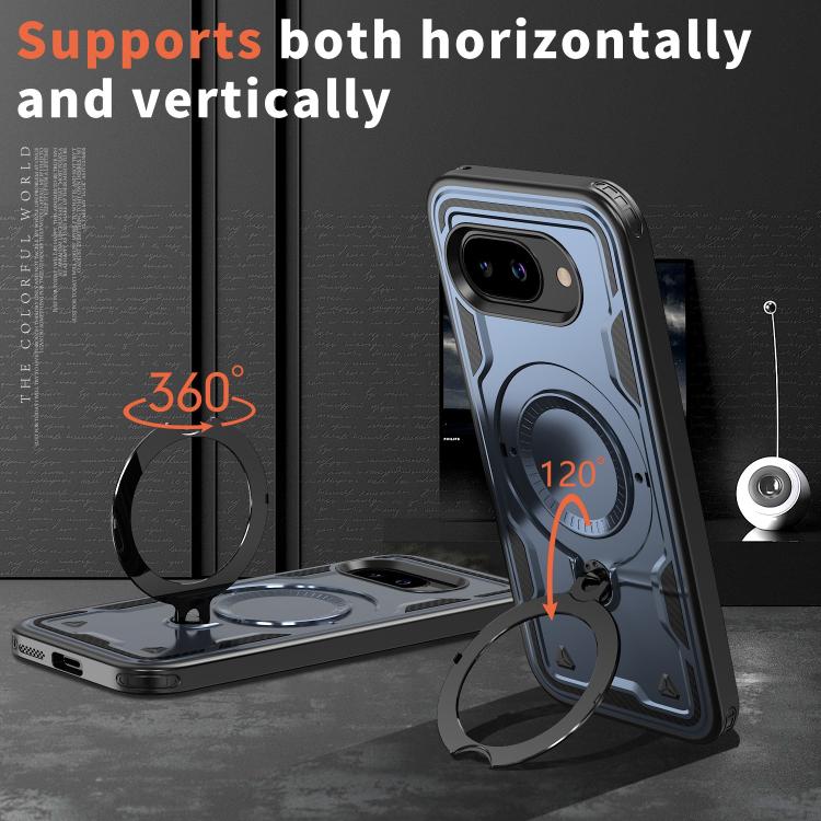 For Google Pixel 9a PC Hybrid TPU Armor MagSafe Ring Holder Phone Case