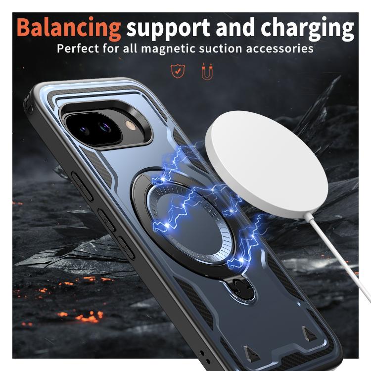 For Google Pixel 9a PC Hybrid TPU Armor MagSafe Ring Holder Phone Case