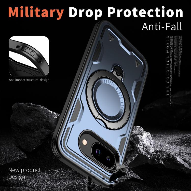 For Google Pixel 9a PC Hybrid TPU Armor MagSafe Ring Holder Phone Case