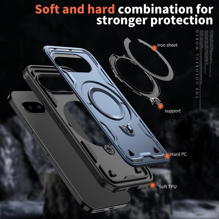 For Google Pixel 9a PC Hybrid TPU Armor MagSafe Ring Holder Phone Case