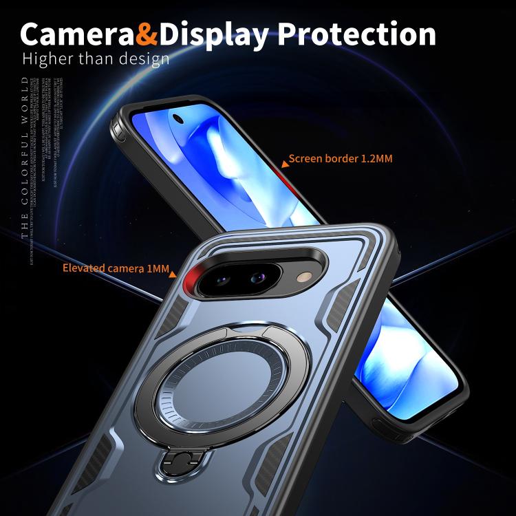 For Google Pixel 9a PC Hybrid TPU Armor MagSafe Ring Holder Phone Case
