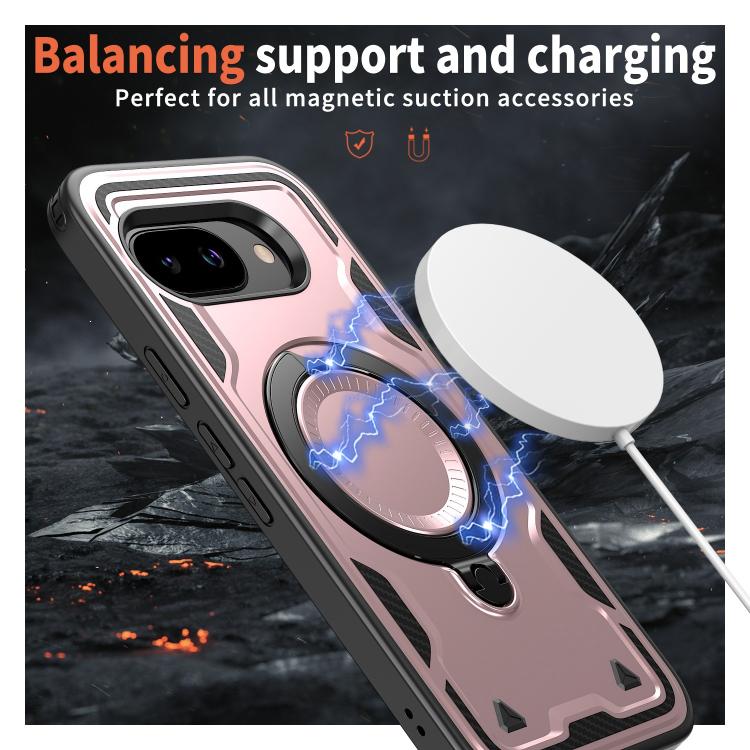 For Google Pixel 9a PC Hybrid TPU Armor MagSafe Ring Holder Phone Case