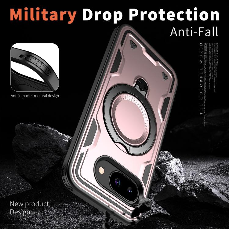 For Google Pixel 9a PC Hybrid TPU Armor MagSafe Ring Holder Phone Case