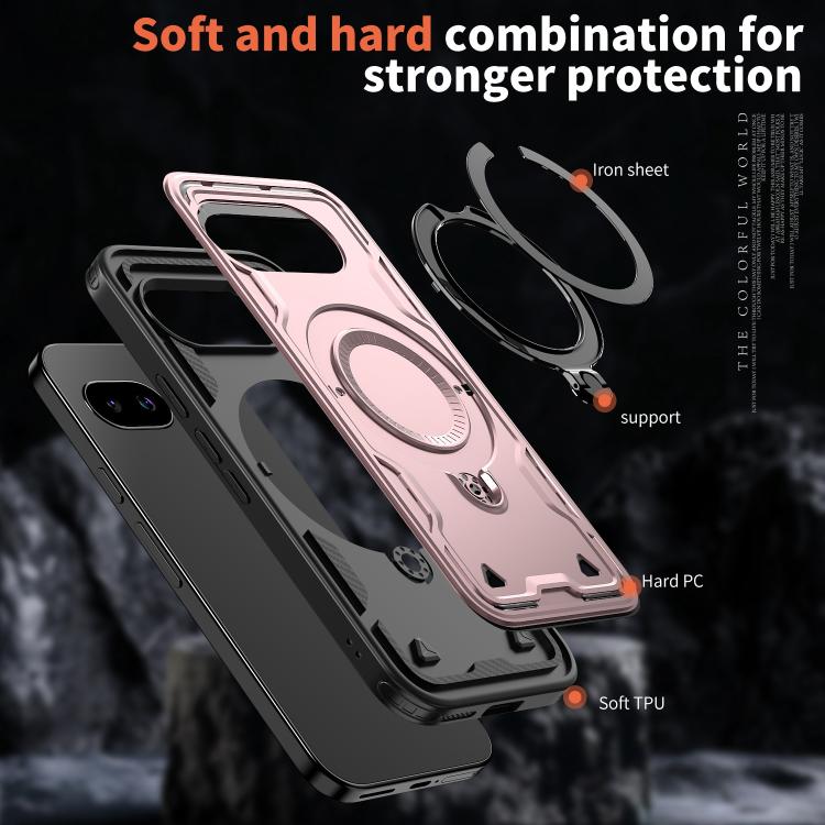 For Google Pixel 9a PC Hybrid TPU Armor MagSafe Ring Holder Phone Case