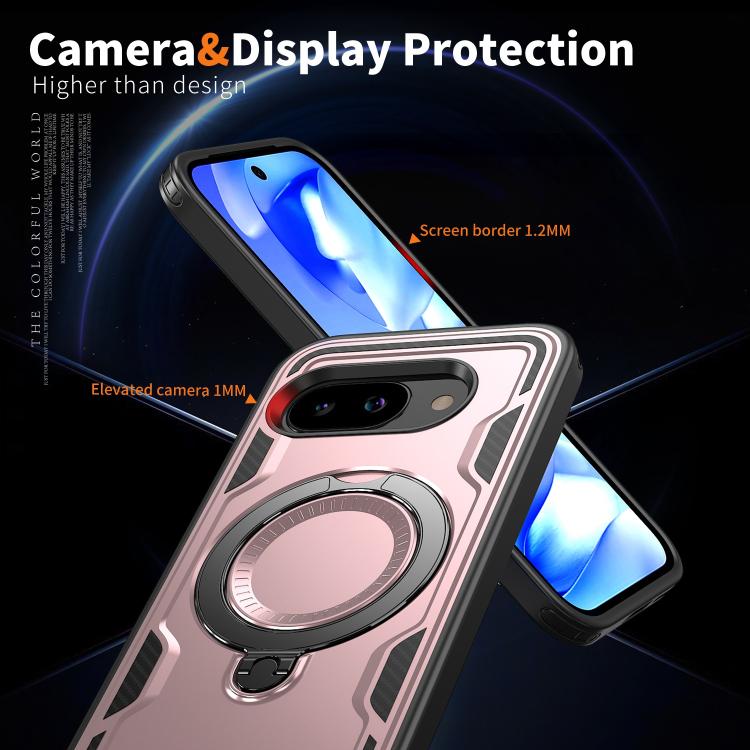 For Google Pixel 9a PC Hybrid TPU Armor MagSafe Ring Holder Phone Case