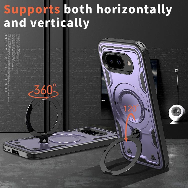 For Google Pixel 9a PC Hybrid TPU Armor MagSafe Ring Holder Phone Case