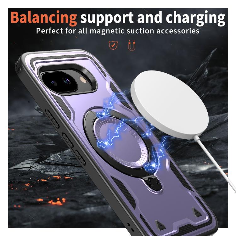 For Google Pixel 9a PC Hybrid TPU Armor MagSafe Ring Holder Phone Case