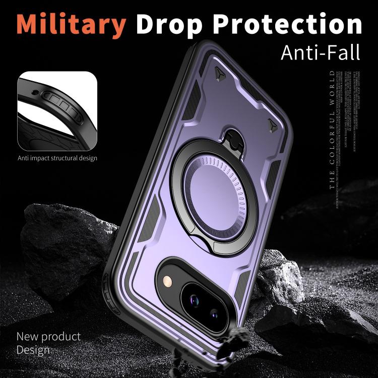 For Google Pixel 9a PC Hybrid TPU Armor MagSafe Ring Holder Phone Case
