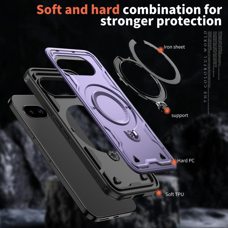 For Google Pixel 9a PC Hybrid TPU Armor MagSafe Ring Holder Phone Case