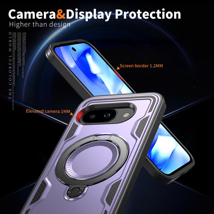 For Google Pixel 9a PC Hybrid TPU Armor MagSafe Ring Holder Phone Case