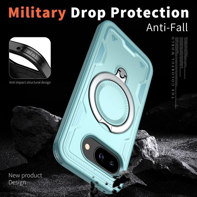 For Google Pixel 9a PC Hybrid TPU Armor MagSafe Ring Holder Phone Case