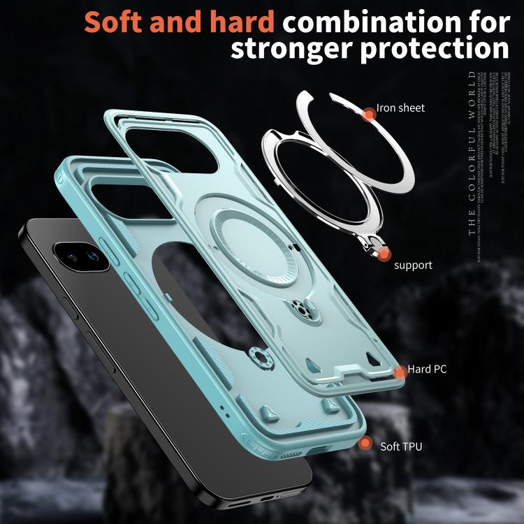 For Google Pixel 9a PC Hybrid TPU Armor MagSafe Ring Holder Phone Case