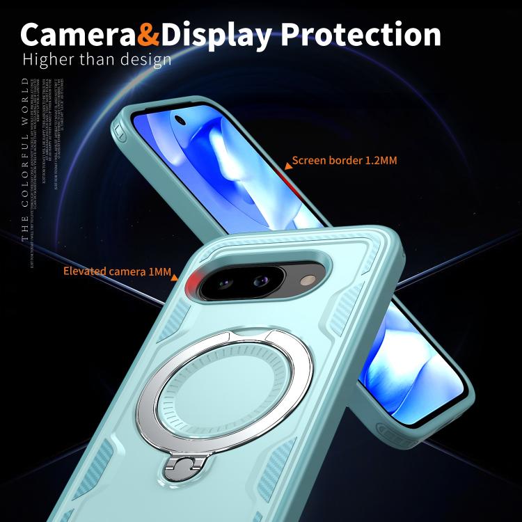 For Google Pixel 9a PC Hybrid TPU Armor MagSafe Ring Holder Phone Case