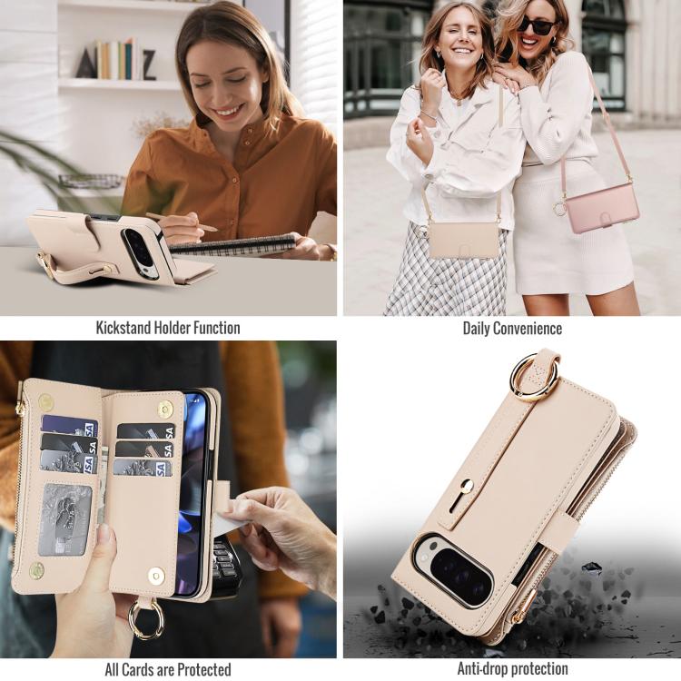 For Google Pixel 10 Pro XL Crossbody Ring Multifunctional Wallet Leather Phone Case