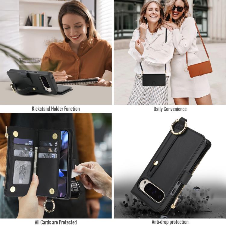 For Google Pixel 10 Pro XL Crossbody Ring Multifunctional Wallet Leather Phone Case