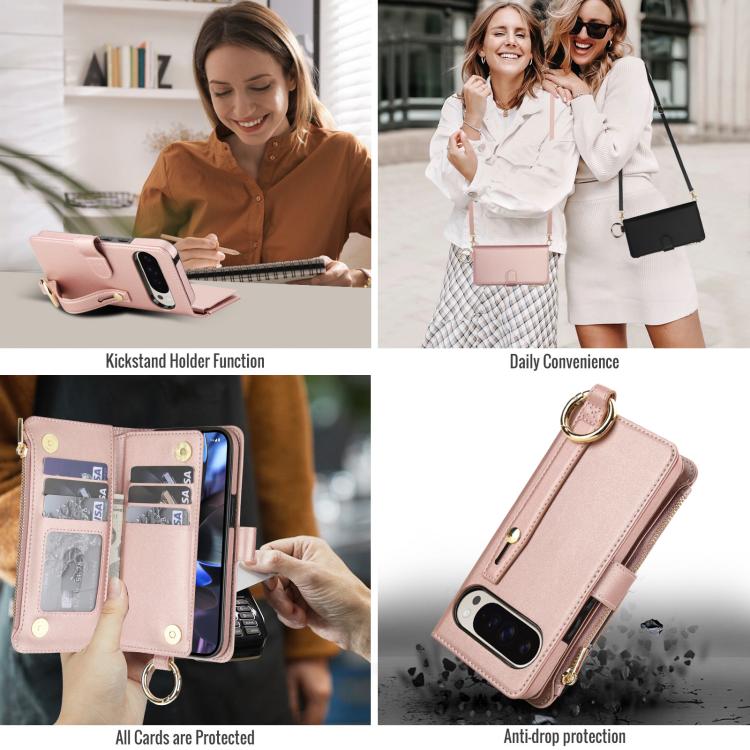 For Google Pixel 10 Pro XL Crossbody Ring Multifunctional Wallet Leather Phone Case