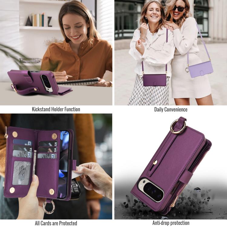 For Google Pixel 10 Pro XL Crossbody Ring Multifunctional Wallet Leather Phone Case