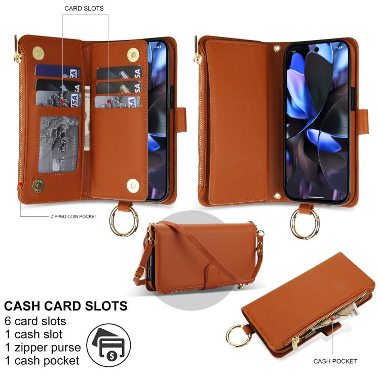 For Google Pixel 10 Pro XL Crossbody Ring Multifunctional Wallet Leather Phone Case