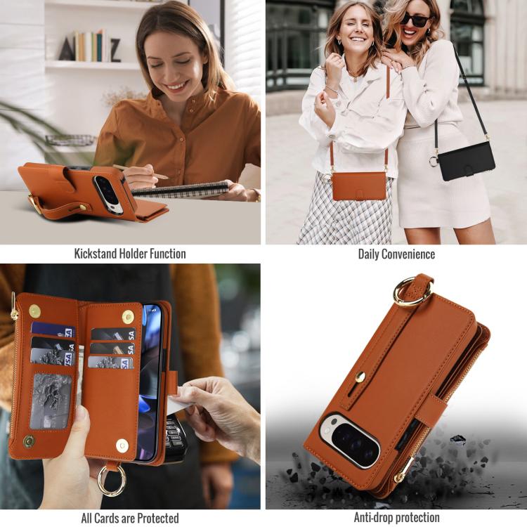 For Google Pixel 10 Pro XL Crossbody Ring Multifunctional Wallet Leather Phone Case