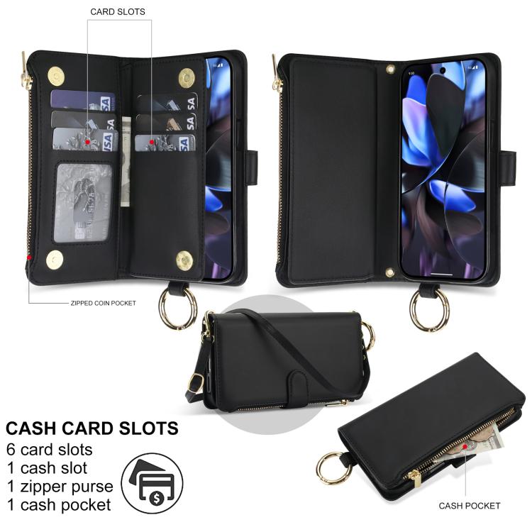 For Google Pixel 10 / 10 Pro Crossbody Ring Multifunctional Wallet Leather Phone Case