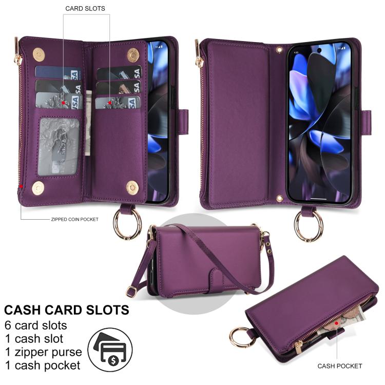 For Google Pixel 10 / 10 Pro Crossbody Ring Multifunctional Wallet Leather Phone Case