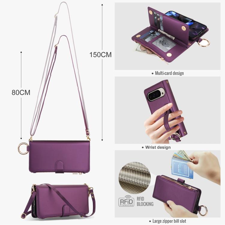 For Google Pixel 10 / 10 Pro Crossbody Ring Multifunctional Wallet Leather Phone Case