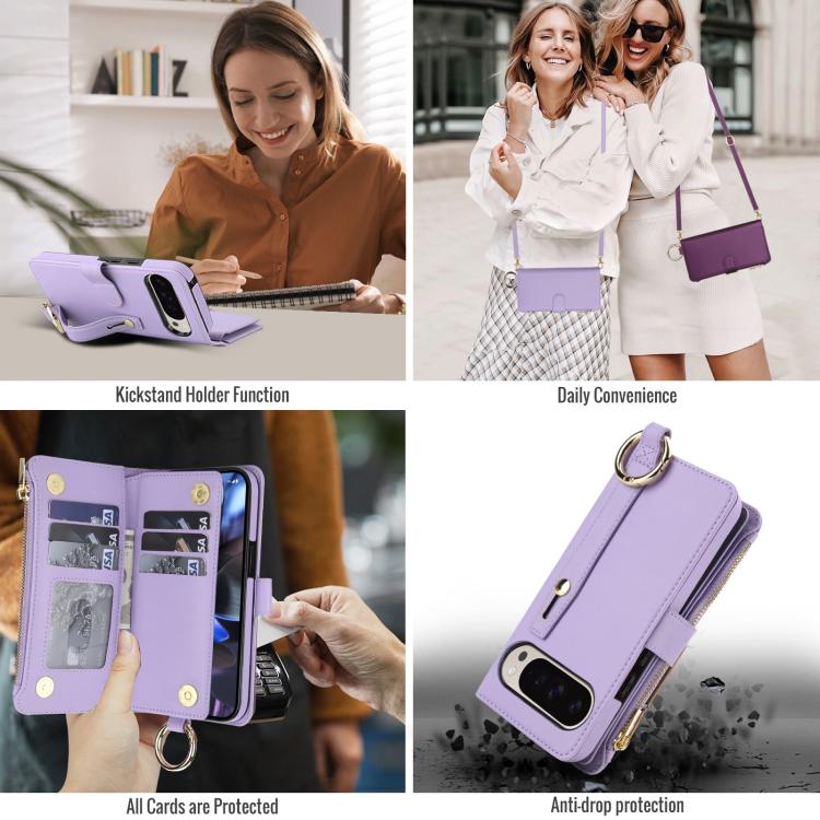 For Google Pixel 10 / 10 Pro Crossbody Ring Multifunctional Wallet Leather Phone Case