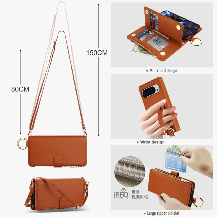 For Google Pixel 10 / 10 Pro Crossbody Ring Multifunctional Wallet Leather Phone Case