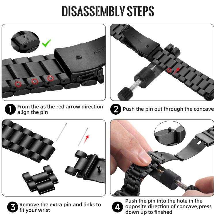 For Garmin 22mm Integrated Tactix Three Beads Folding Clasp Stainless Steel Watch Band