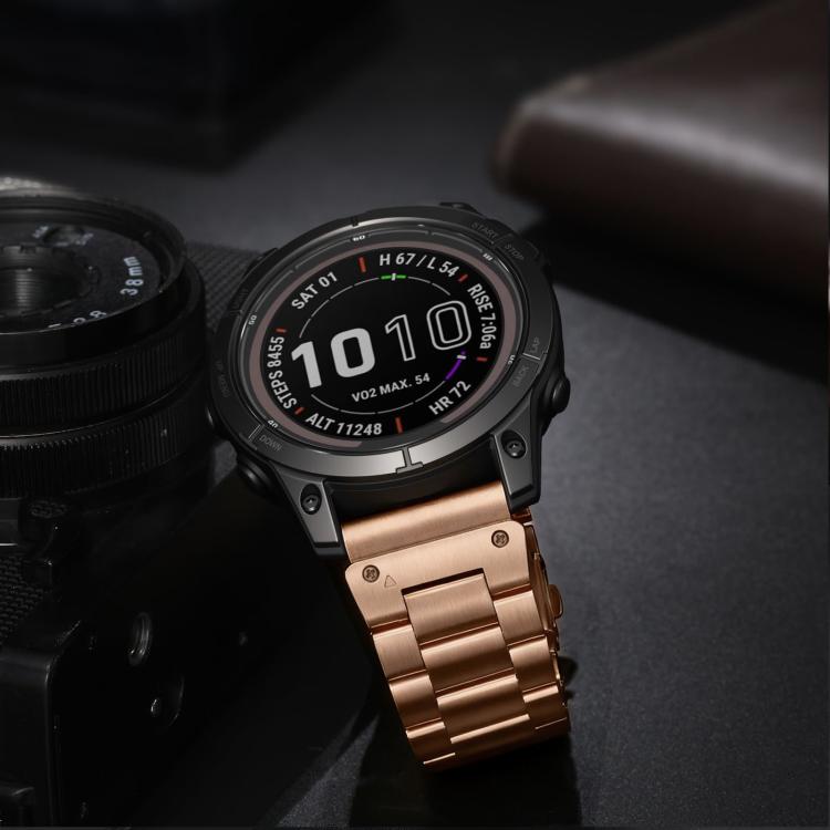 For Garmin 22mm Integrated Tactix Three Beads Folding Clasp Stainless Steel Watch Band