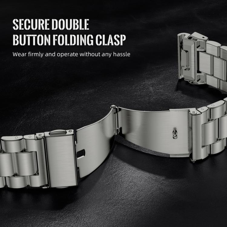 For Garmin 22mm Integrated Tactix Three Beads Folding Clasp Stainless Steel Watch Band