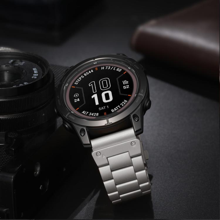 For Garmin 22mm Integrated Tactix Three Beads Folding Clasp Stainless Steel Watch Band