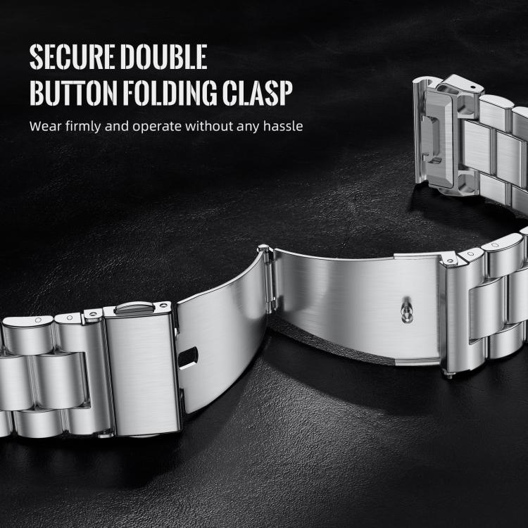 For Garmin 22mm Integrated Tactix Three Beads Folding Clasp Stainless Steel Watch Band