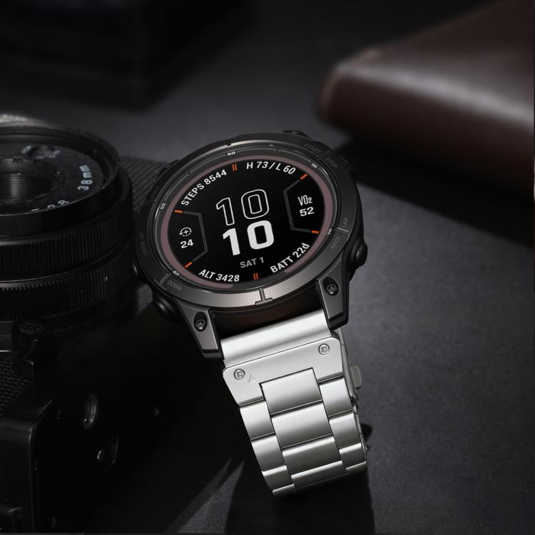 For Garmin 22mm Integrated Tactix Three Beads Folding Clasp Stainless Steel Watch Band
