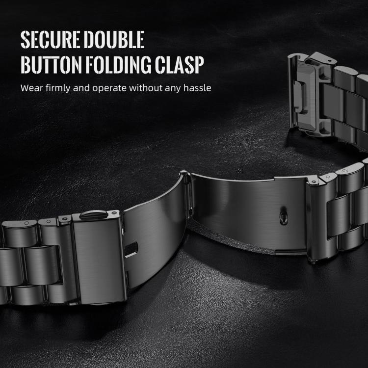 For Garmin 26mm Integrated Tactix Three Beads Folding Clasp Stainless Steel Watch Band