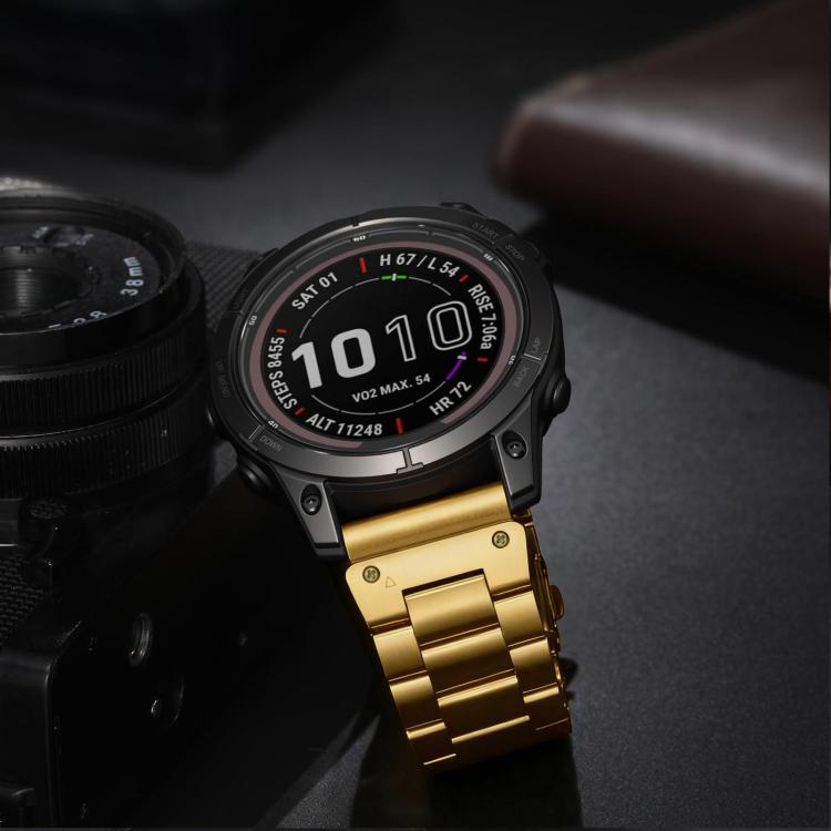For Garmin 26mm Integrated Tactix Three Beads Folding Clasp Stainless Steel Watch Band