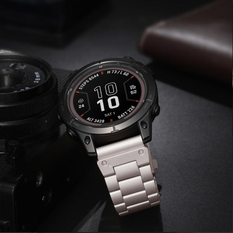 For Garmin 26mm Integrated Tactix Three Beads Folding Clasp Stainless Steel Watch Band